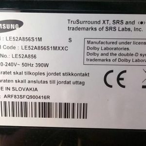 Carte T-CON Télé SAMSUNG LE52A856 Référence FRCM-TCON V0.1 230X138mm